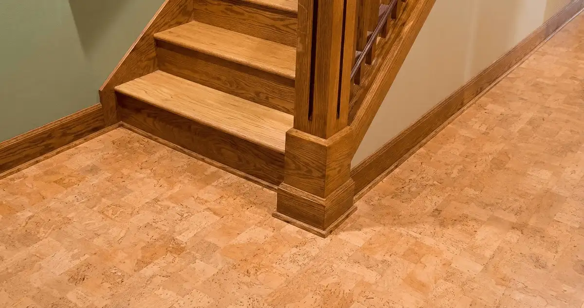 End of a staircase with cork flooring in Boise, ID