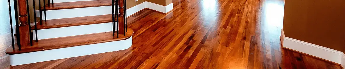 Base floor of a staircase with professionally restored wood flooring in Boise ID